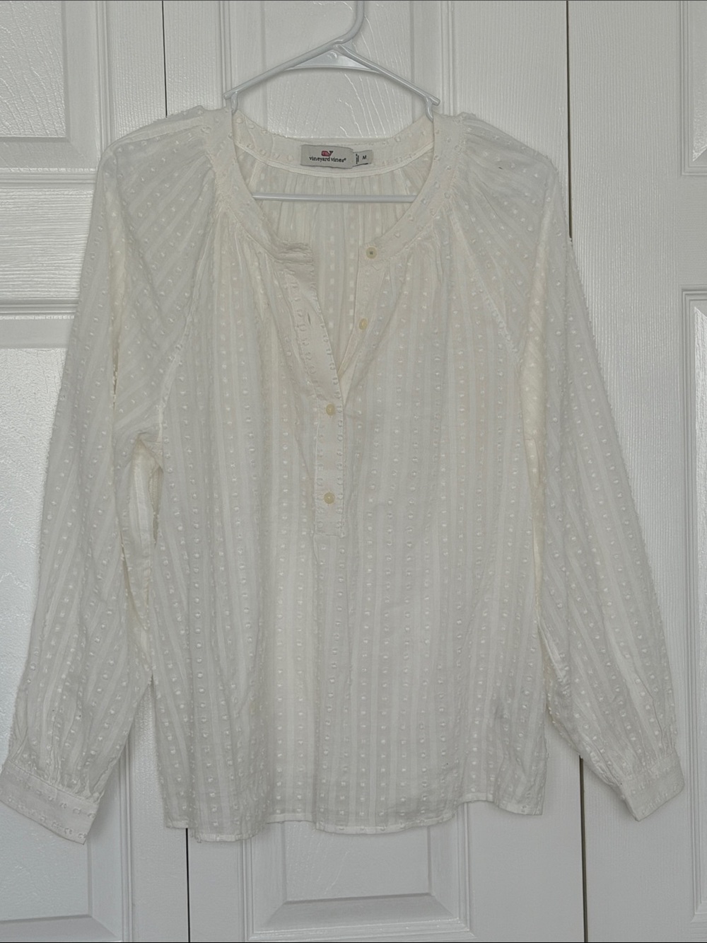 Vineyard Vines Ivory Dobby Clip Dot Long Sleeve Blouse